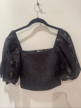 Dolan Chiffon black sleeve top. Lurex bodice fabric. Size S.